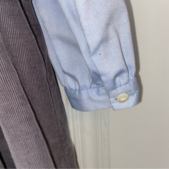 Mondays Child’s Gray Corduroy jumper and blue chambray blouse set red trim - Picture 6 of 7